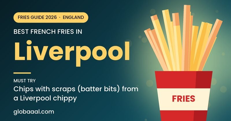 Best french fries in Liverpool, England: must-try Chips with scraps (batter bits) from a Liverpool chippy