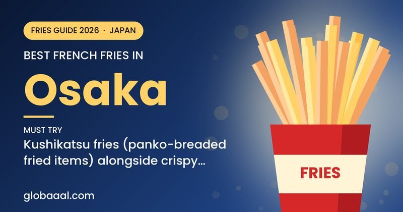 Best french fries in Osaka, Japan: must-try Kushikatsu fries (panko-breaded fried items) alongside crispy shoestring fries